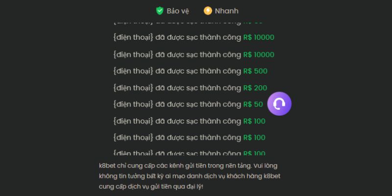 Lưu ý quan trọng khi thực hiện giao dịch nạp tiền K8bet